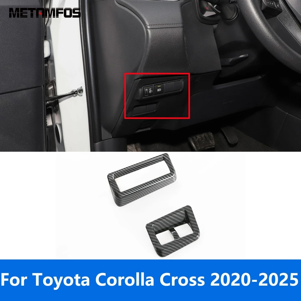 

For Toyota Corolla Cross 2020-2024 2025 Carbon Fiber Head Light Lamp Adjustment Switch Button Cover Molding Trim Car Accessories