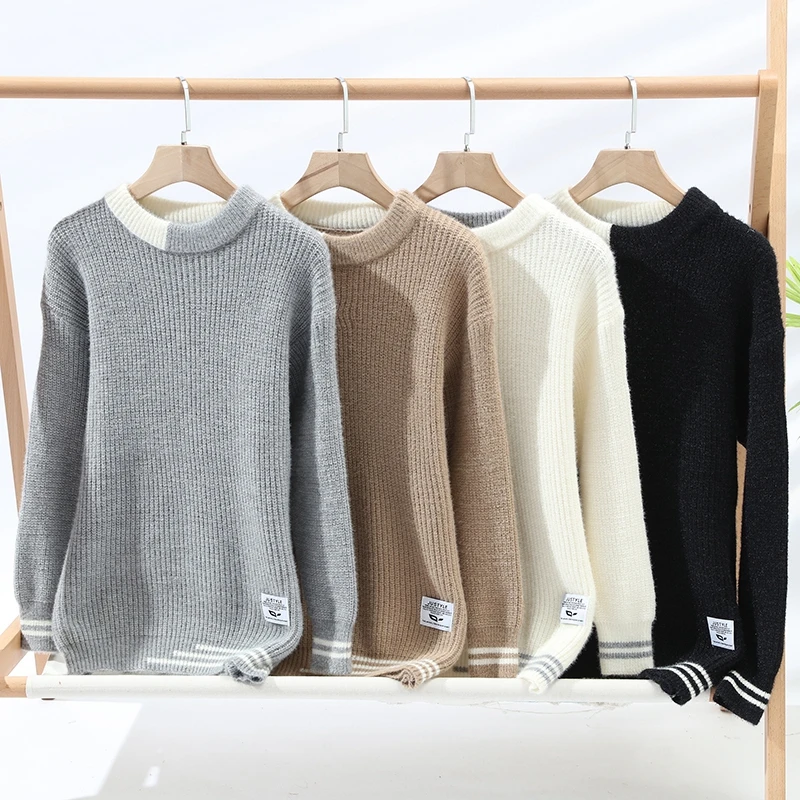 Knitted Elastic Casual Men Sweater Mock Neck Pullovers All Match Winter Quality Soft Comfortable Acrylic Blend Sueters De Hombre