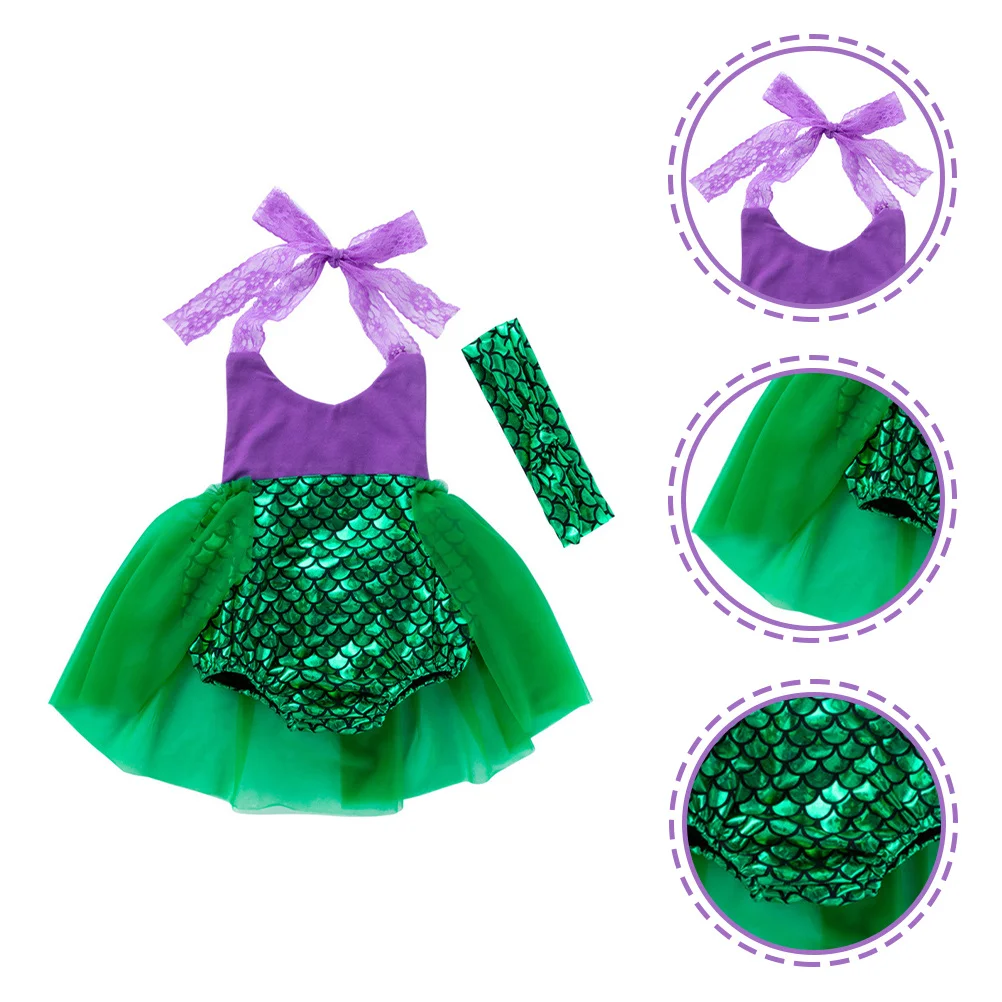 

1 set Baby Girls Lace Suspenders Romper Skirt Mermaid Design Summer Outfit For Photo Shoot Birthday Party Holiday Wear