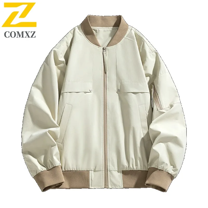 COMXZ Men Jacket Baseball Collar Classic Windproof Breathable Outdoor Street Fashion Outerwear Jogging Hiking Lightweight Coat