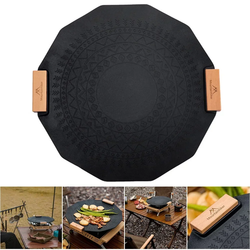 Portable Barbecue Plate Uniform Heating Outdoor BBQ Grill Plate with Anti Scald Handle Anti Slip Base for Camping Hiking Travel