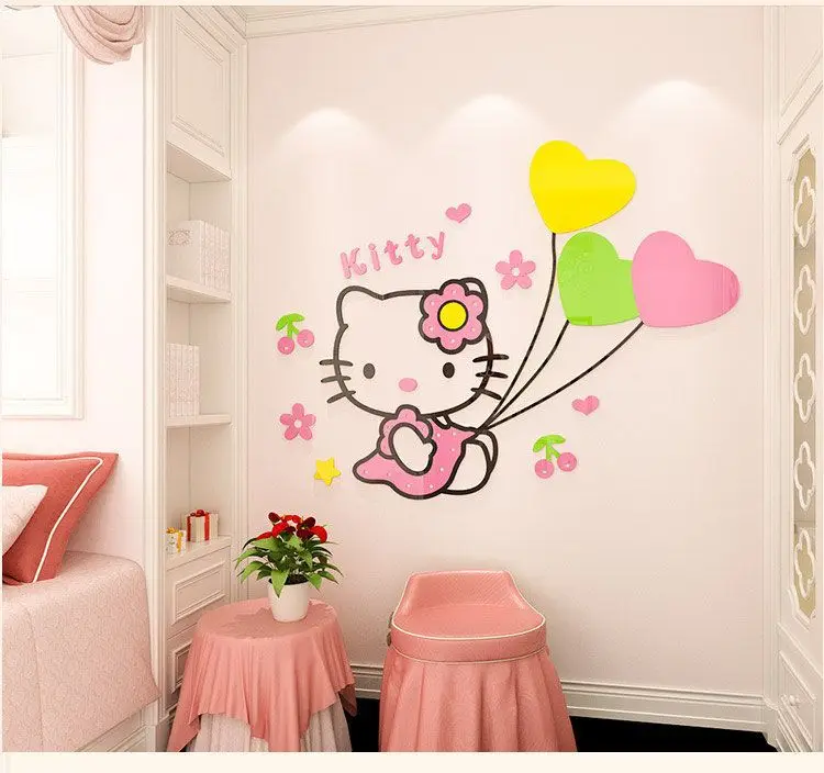 أنيمي مرحبا كيتي ثلاثية الأبعاد ستيريو لتقوم بها بنفسك الجدار ملصق Kawaii سانريوس اللوحة الأطفال لطيف غرفة ديكور ملصق خلفية خلفية هدية #2