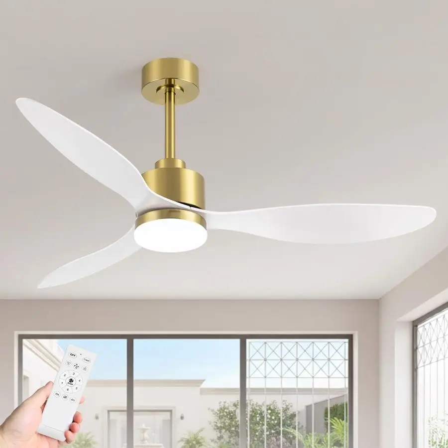 

Contemporary Ceiling Fans with Lights and Remote, Quiet DC Motor, 3 Reversible Blades, 6Speed, Modern Gold and White Low Profile