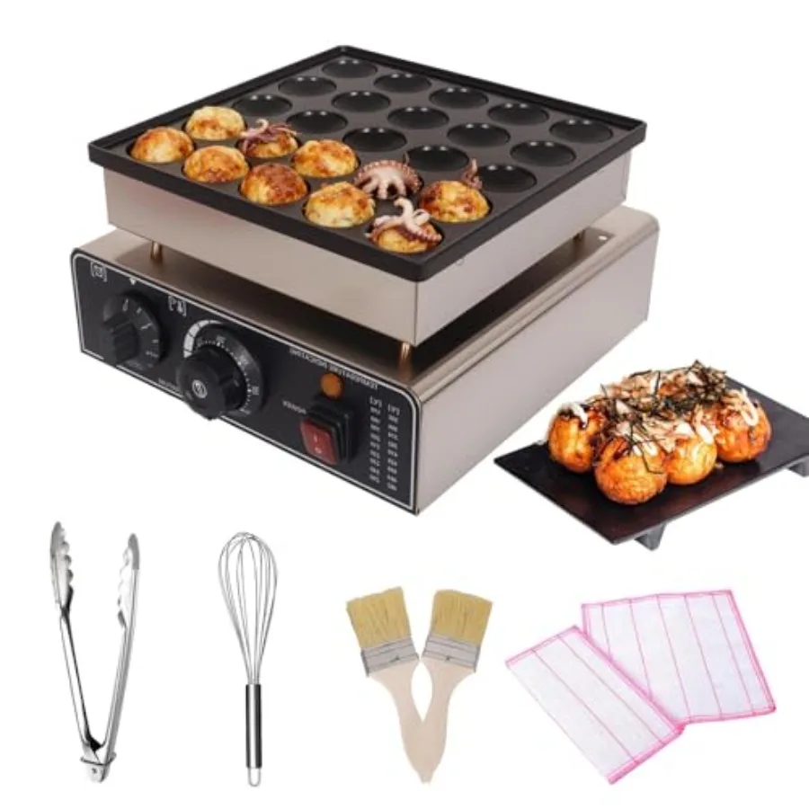 

Home kitchen, cafe or restaurant use: stainless steel mini pancake maker, silver, 25PCS adjustable heat 900W poffertjes pan
