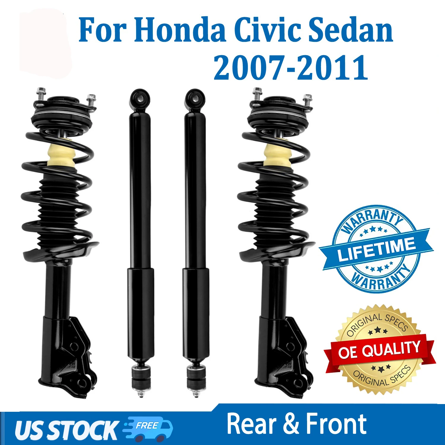 

4PCS Front & Rear Complete Struts Shocks absorber For 2006-2011 Acura CSX FWD 2006-2011 Honda Civic FWD Coil spring Premium Strut Kits