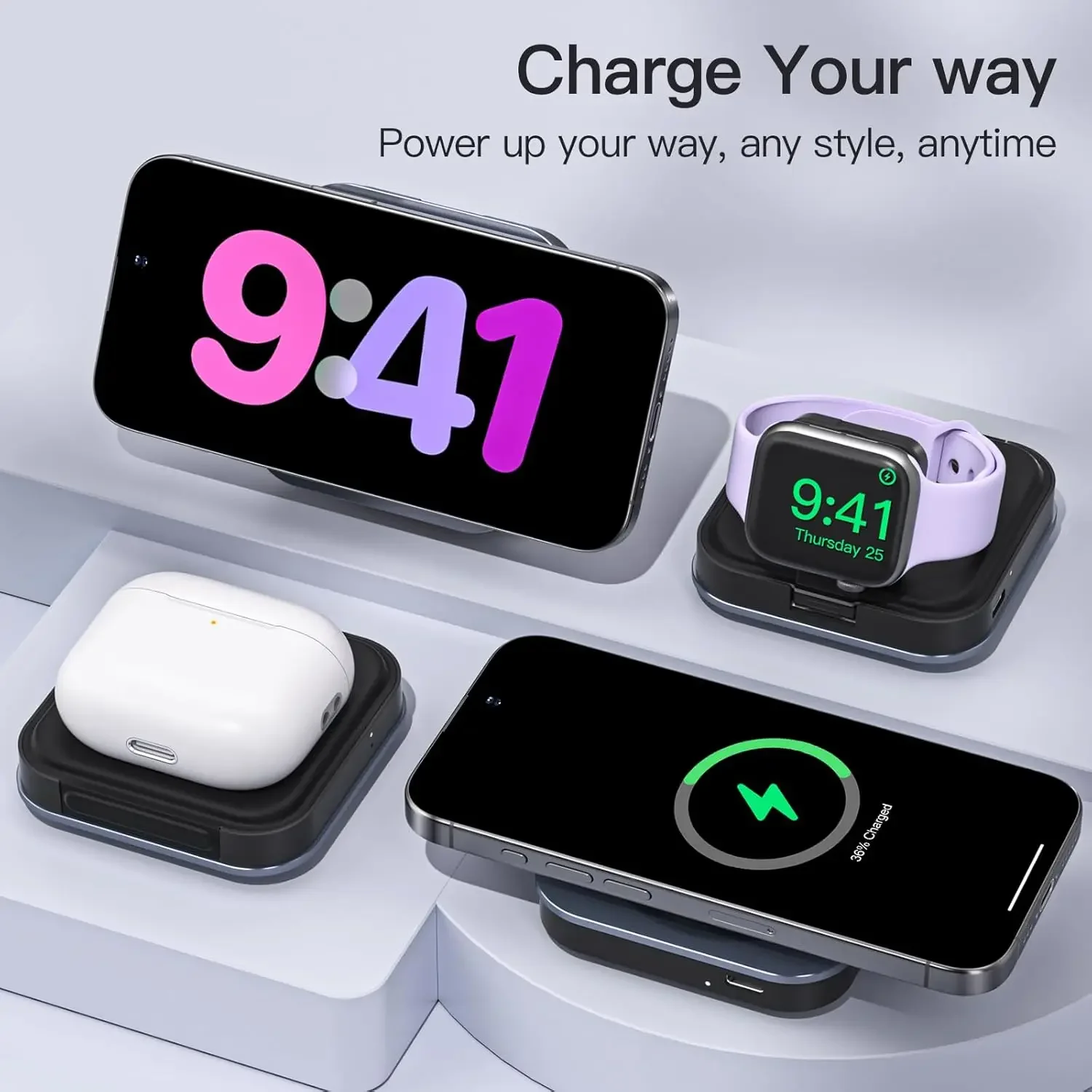 Foldable Magnetic Wireless Charger Stand for Magsafe IPhone 15 14 13 12 Apple Watch 8 7 Airpods Pro 3 in 1 Fast Charging Station
