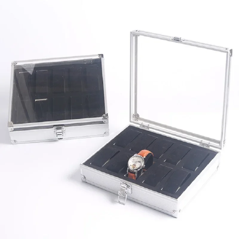 Caja de reloj de aluminio metálico - Promoción de ventas Caja de almacenamiento de reloj de aleación de aluminio de 6/12/24 posiciones Reloj sólido resistente a roturas