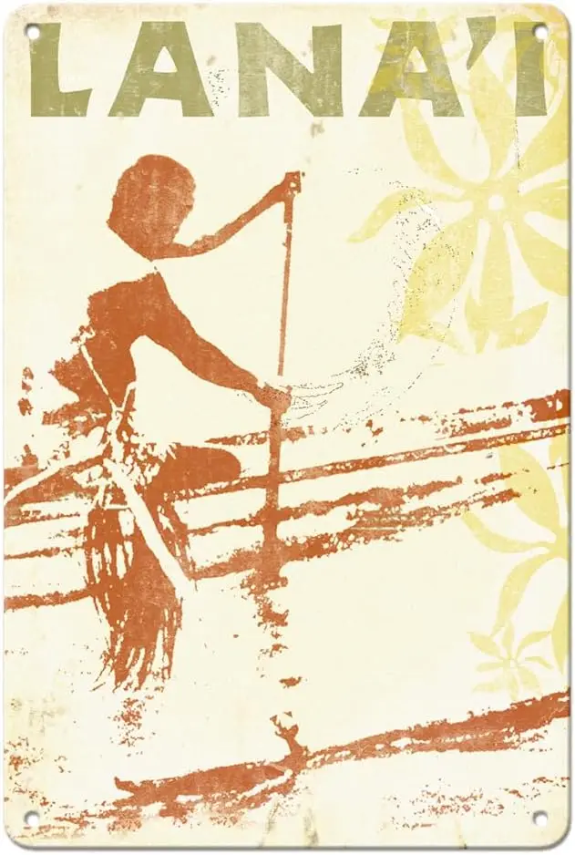 Pacifica Island Art Lanai Hawaii - Outrigger Canoe Paddler (Hoe Wa’a) - Vintage Travel Poster by Wade Koniakowsky - 8 x 12 inch