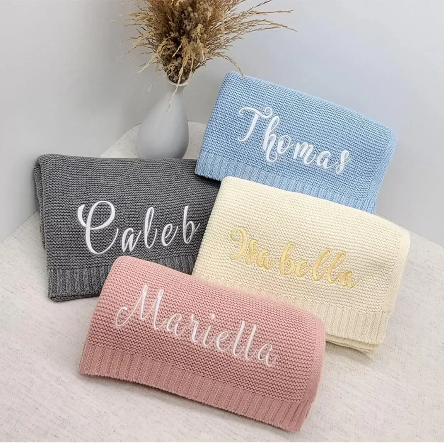 Manta de punto personalizada para bebé con nombre, de algodón, 100x80cm, suave para la piel, cálida, para recién nacidos, manta personalizada para bebé para invierno._voghion.com