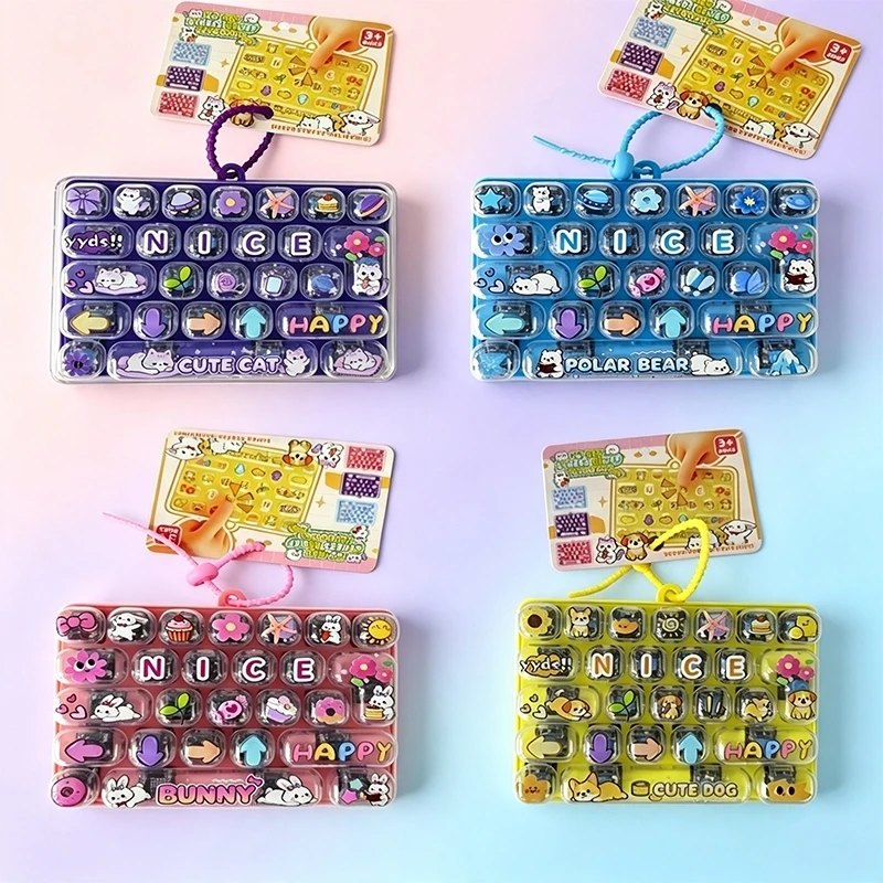 Candy Color Fidget Keycap Clicker Keychain Cute 26 Keys Stress Relief Keyboard Toy Bag Pendant Cartoon Fidget Key Ring view 3