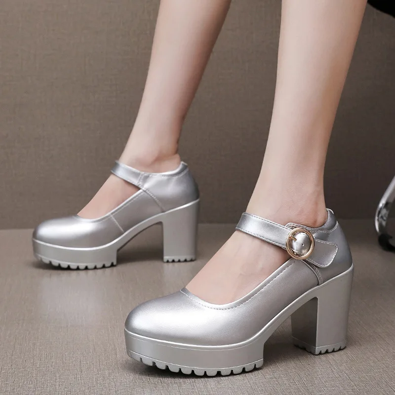 8cm 10cm Small Size 32-43 Shallow Mouth Soft Leather Shoes Platform Pumps Spring 2025 Block High Heels Shoes Office Wedding Work