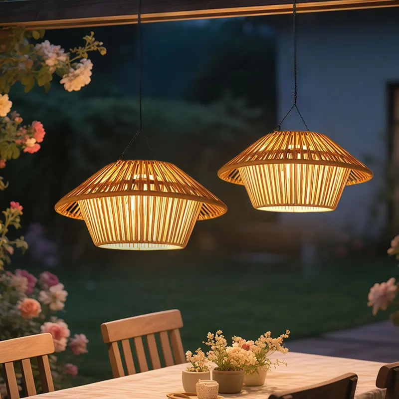 Solar & USB Charging Rattan Hanging Lanterns - Waterproof Outdoor Garden Lights for Patio Porch Balcony Decor