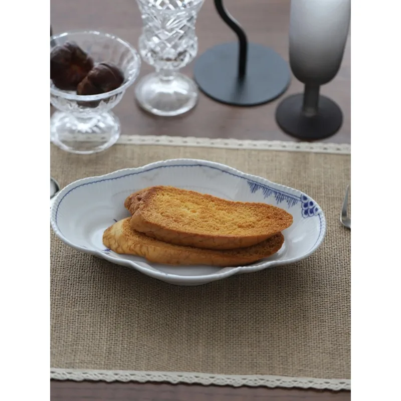 Plato de cerámica Southern Town para desayuno, plato hondo azul y blanco con estampado floral para postre, uso universal
