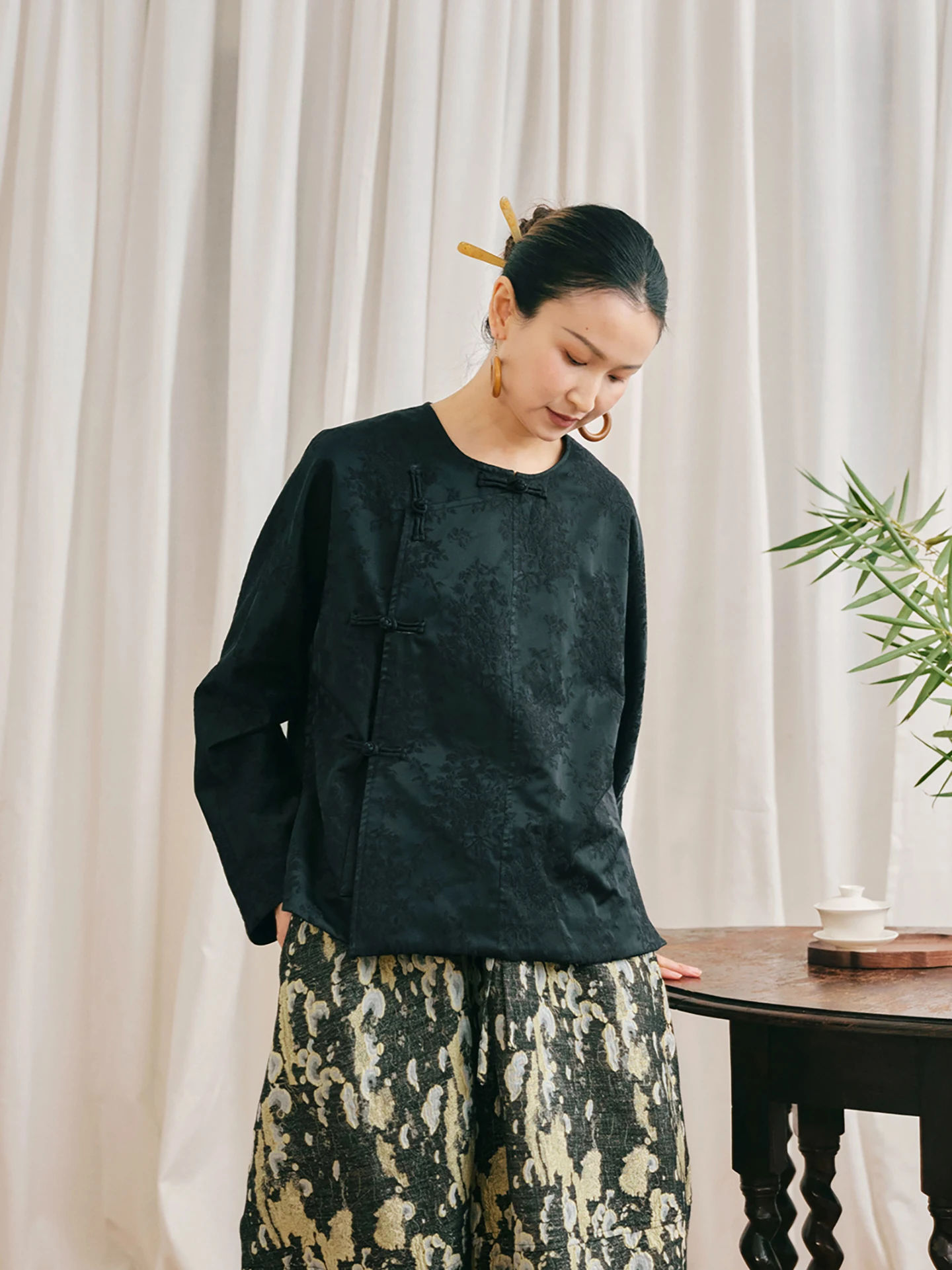 

CSYH Chinese Sle Silk Blend Jaet round Ne Long Sve Autumn Winter New Arrival Women's Faion ort Outerwear