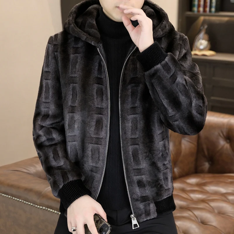 

Зимняя толстая клетчатая куртка с капюшоном, короткая золотая норковая бархатная шерстяная куртка, мужская шерстяная куртка на молнии, меховая мужская куртка из искусственной кожи, мужская