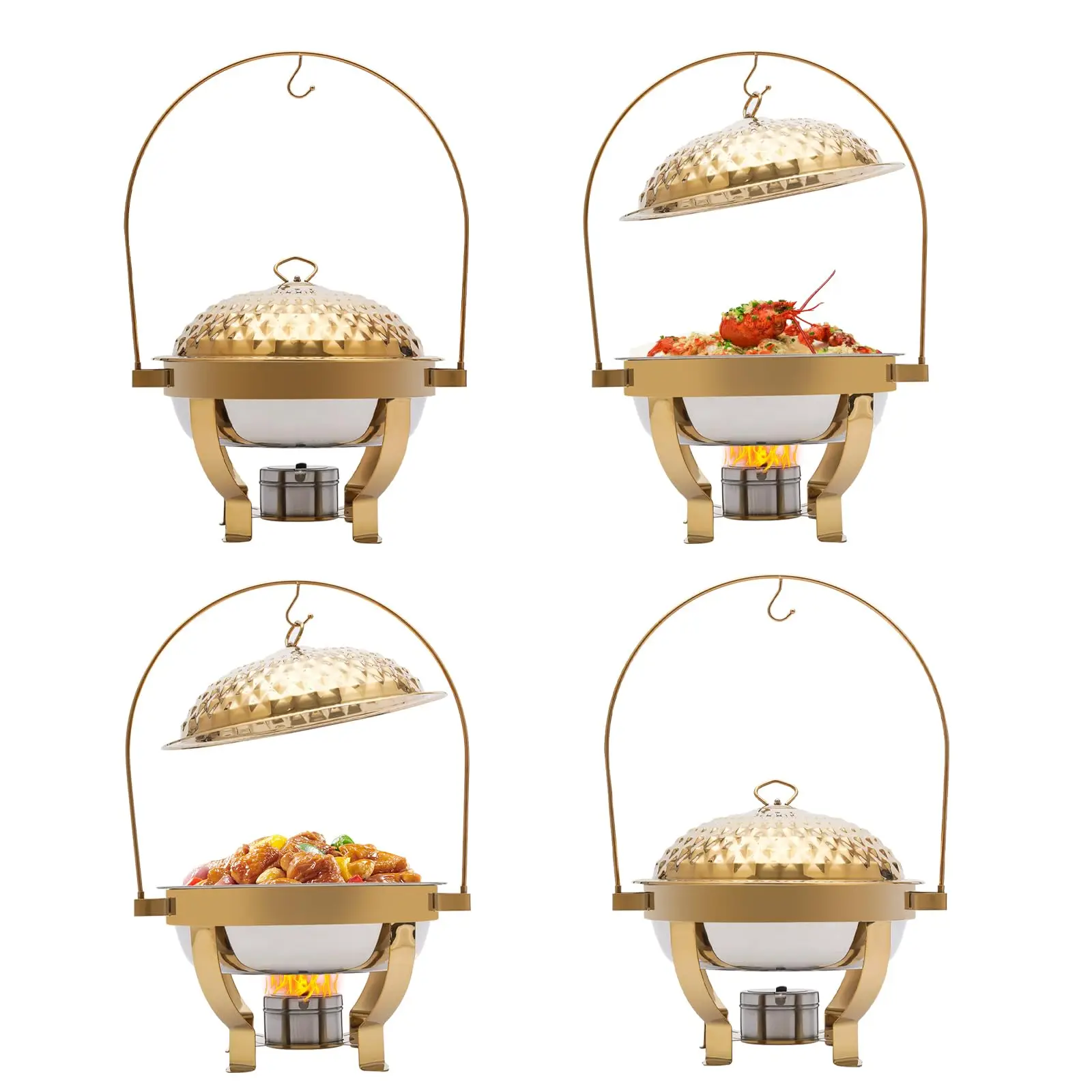 

Натиральные блюда для шведского стола, упаковка из 4 шт., набор круглых жаровни с золотой крышкой 4,76QT, подогреватели еды из чашечки из нержавеющей стали с держателем крышки
