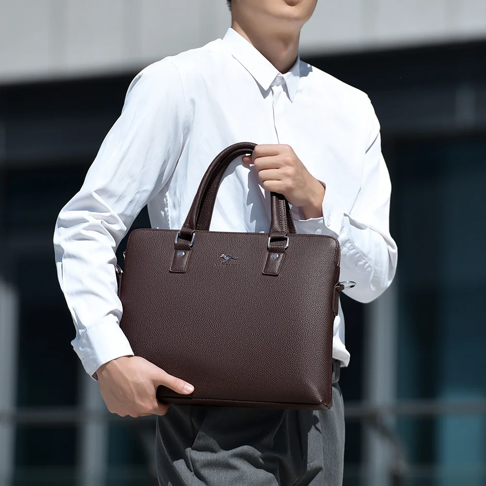 Men's waterproof PU leather wear-resistant handbag, horizontal large-capacity 15-inch computer storage business briefcase