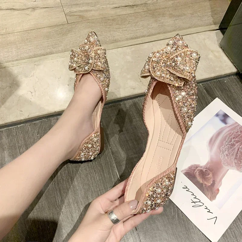 Women Fashion Flat Single Shoes Feamle Autumn Pointed Toe Shoes Flat Loafers Soft Sole Ladies Plus Size 35-43