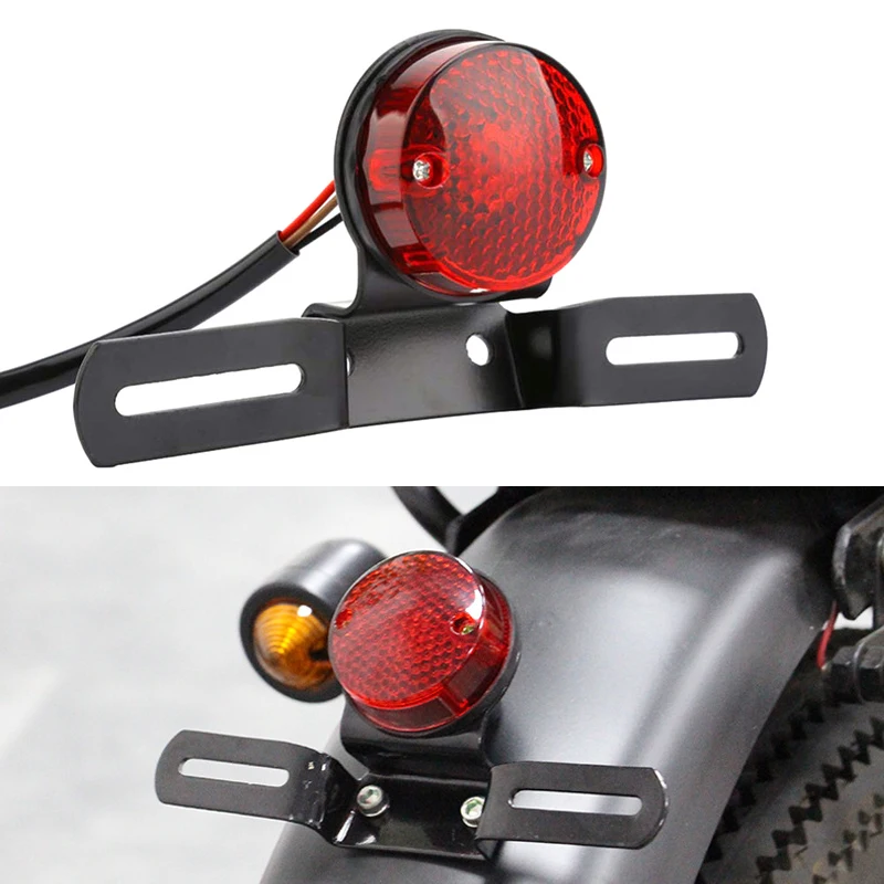 

Universal Motorcycle Retro Red Rear Tail Brake Stop Light Lamp W/ License Plate Mount for Harley Honda Suzuki Chopper Bobber