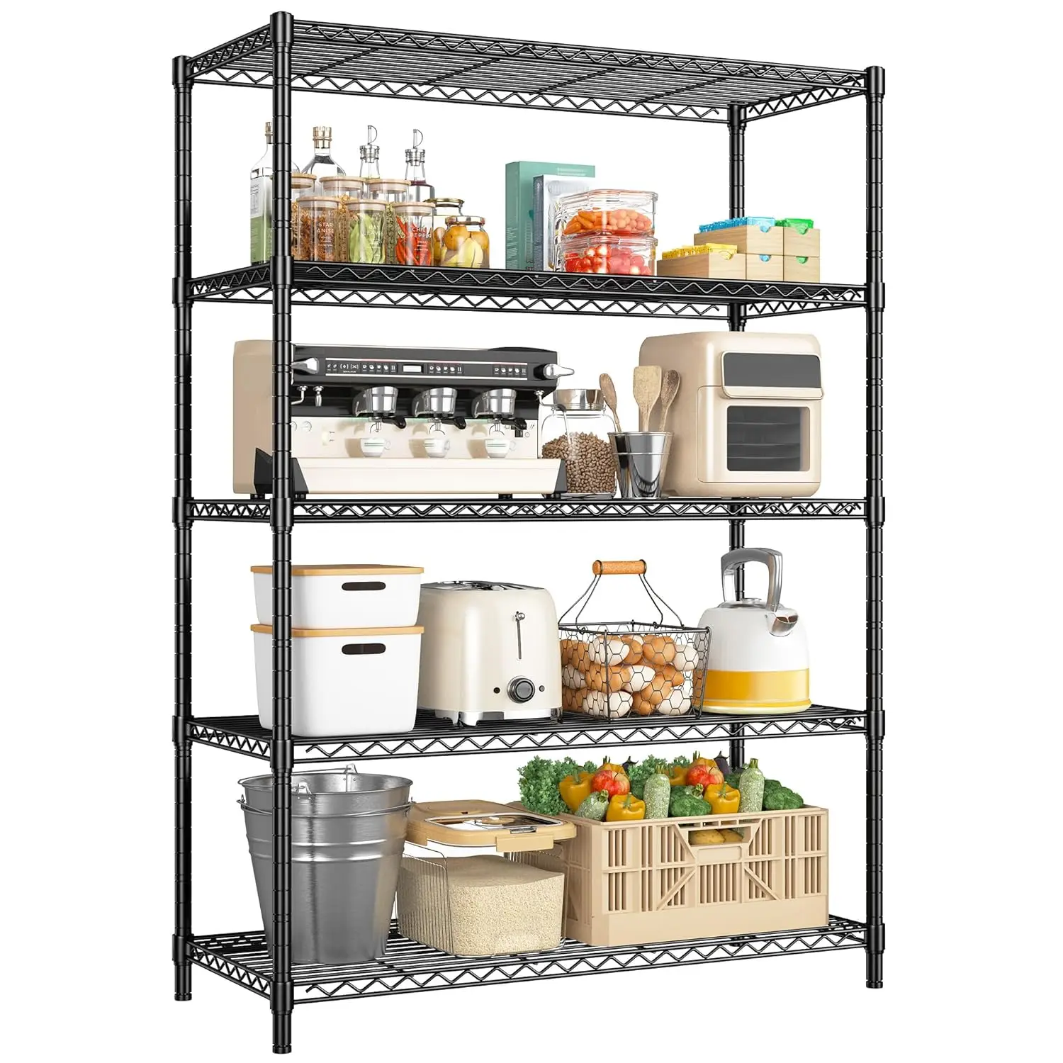 

5 Tier Storage Shelves 71"H Wire Shelving Adjustable Metal Shelving,1000LBS Pantry Shelves Sturdy Steel Wire Shelf, Customized