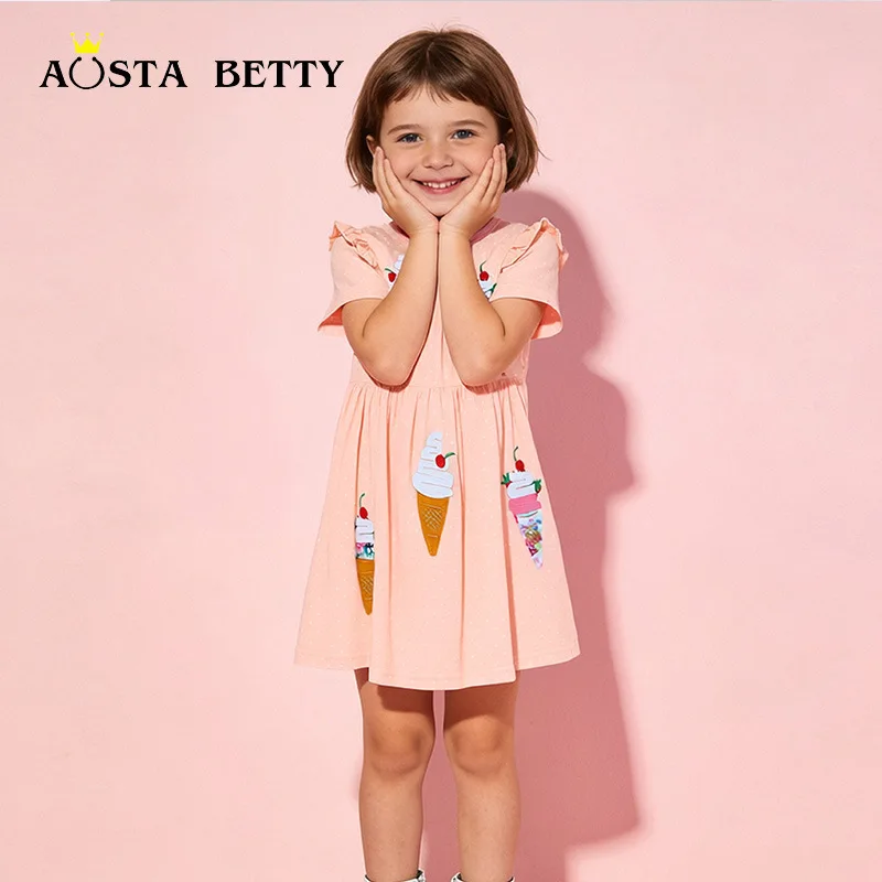 26New Summer Girls' Dress with Cute Embroidery, Children's Princess Dress with Flutter Sleeves, Dress for Young Girls, In Stock