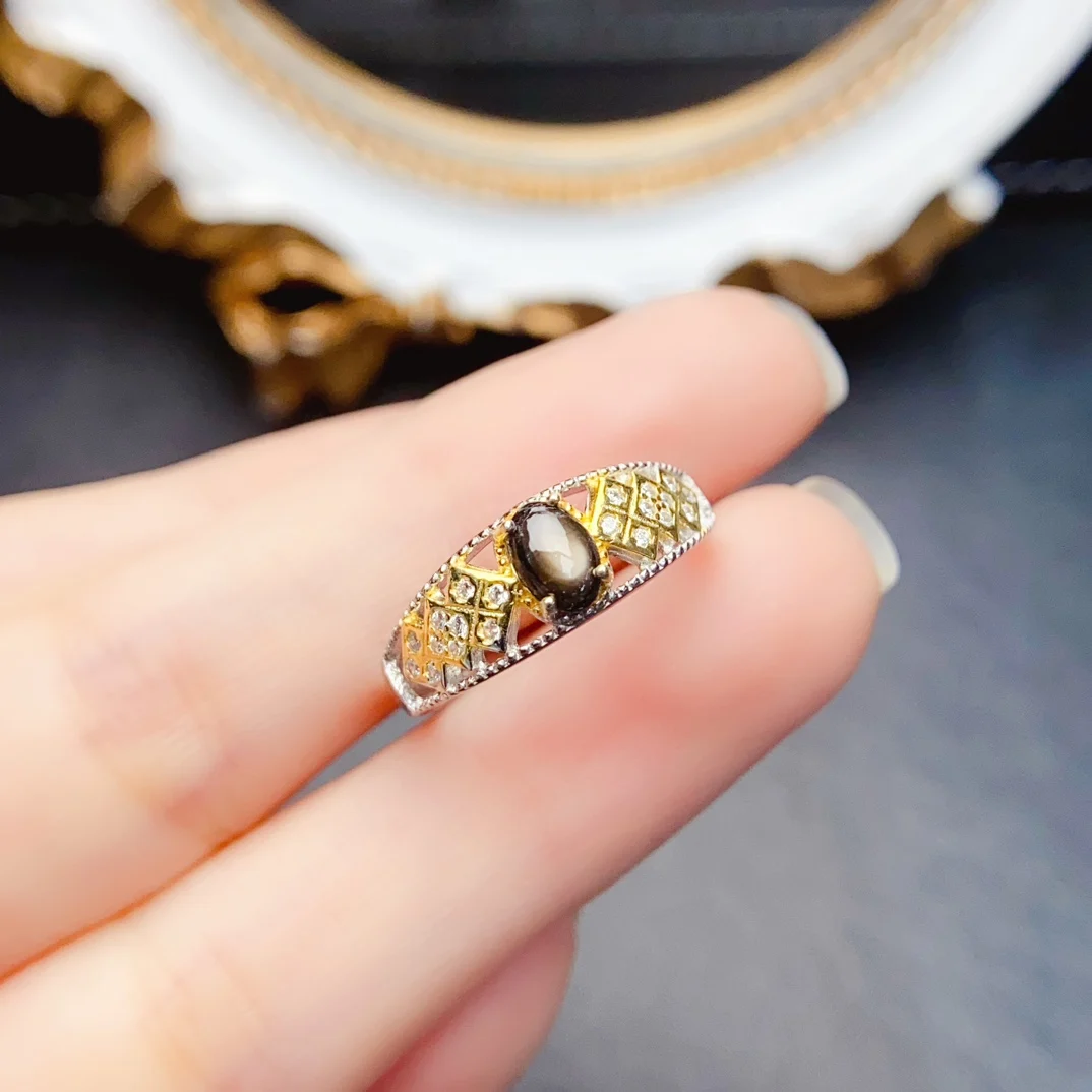 

4*6mm Natural Star Sapphire Ring S925 Sterling Silver With Certificate Fashion Design Fine Charm Weddings Jewelry for Women FS