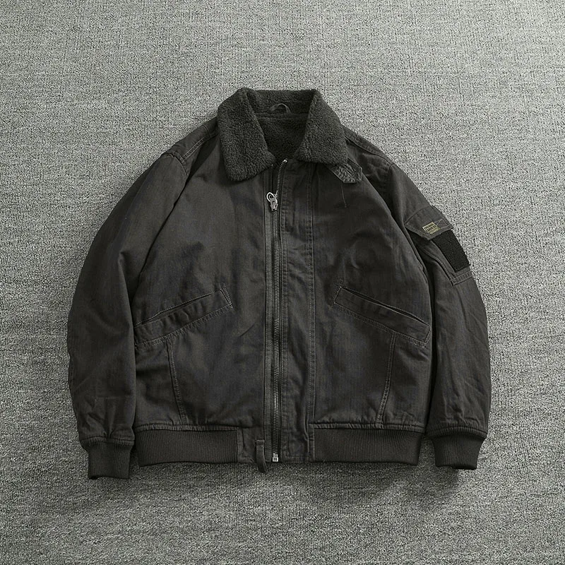 Cargo cotton coat coat imitation lamb velvet warm inside loose men\'s vintage bomber jacket top trend