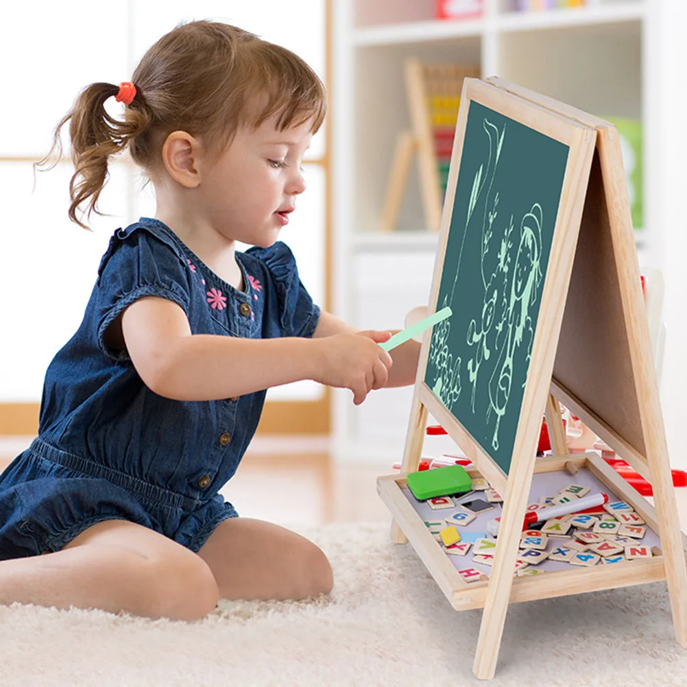 Wooden Blackboard Easel Multi Function Drawing Board Educational Writing Children Painting Double Side Creative Writing Surface