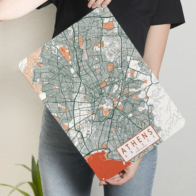 أثينا خريطة المدينة اليونان البوهيمي علامات معدنية خريطة ملصق زينة للمنزل عناصر الديكور غرفة نوم جدار الفن الجداريات
