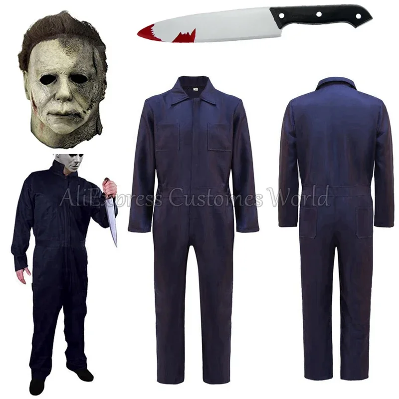 Michael Outfits Halloween Myers Cosplay Costume Anime Bloody Killer for Adult Men Women Cos Jumpsuit Horror Mask Party Costume