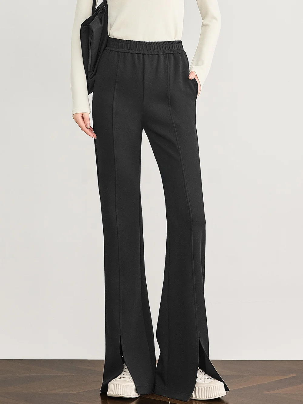 

FALIN Bla Knitted Flared Pants Elastic Waist Slimming Leggings Casual High Waist Polyester Fiber Ladies Commute Sle