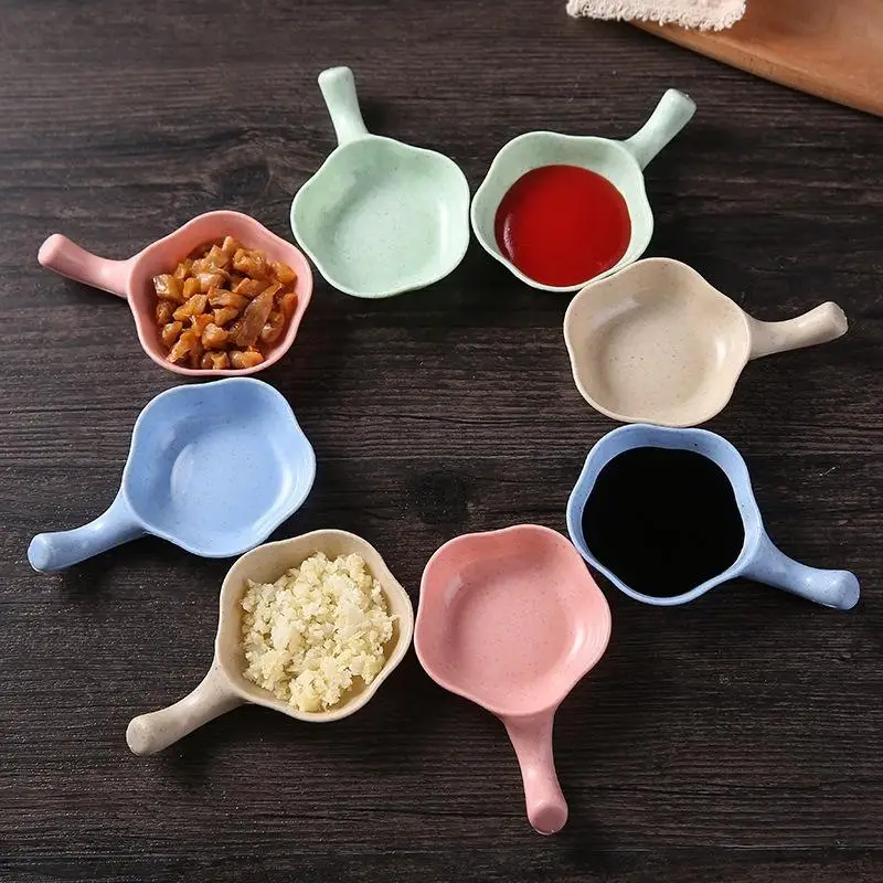Japanese Style Wheat Straw Seasoning Dishes With: 1Pcs Ergonomic Handle Food Safe Kitchen Serving Sauces