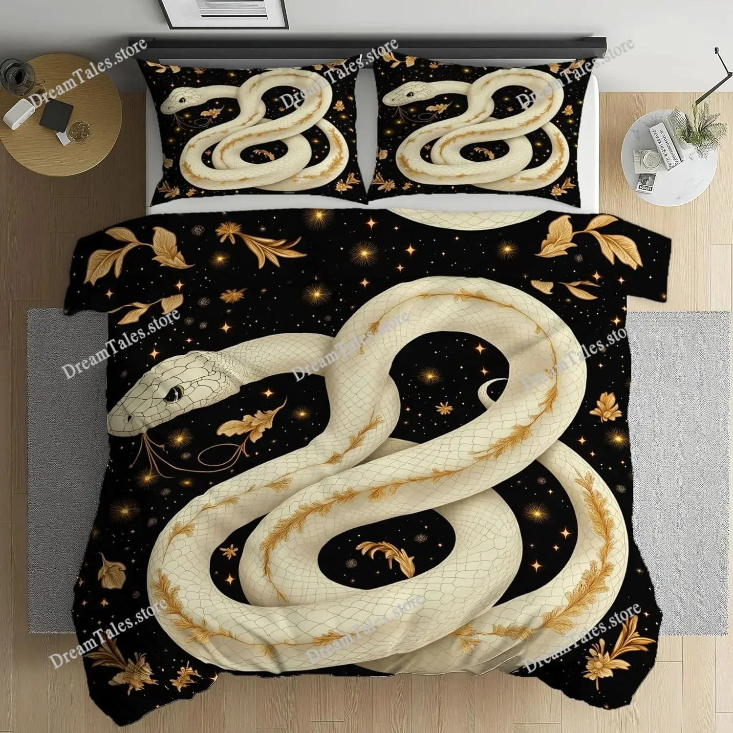 

Snake Bedding Set,Starry Sky Reptile Duvet Cover Set,Fantasy Animal Pattern Bedding Set, Reversible Bedding with Pillow Cover369