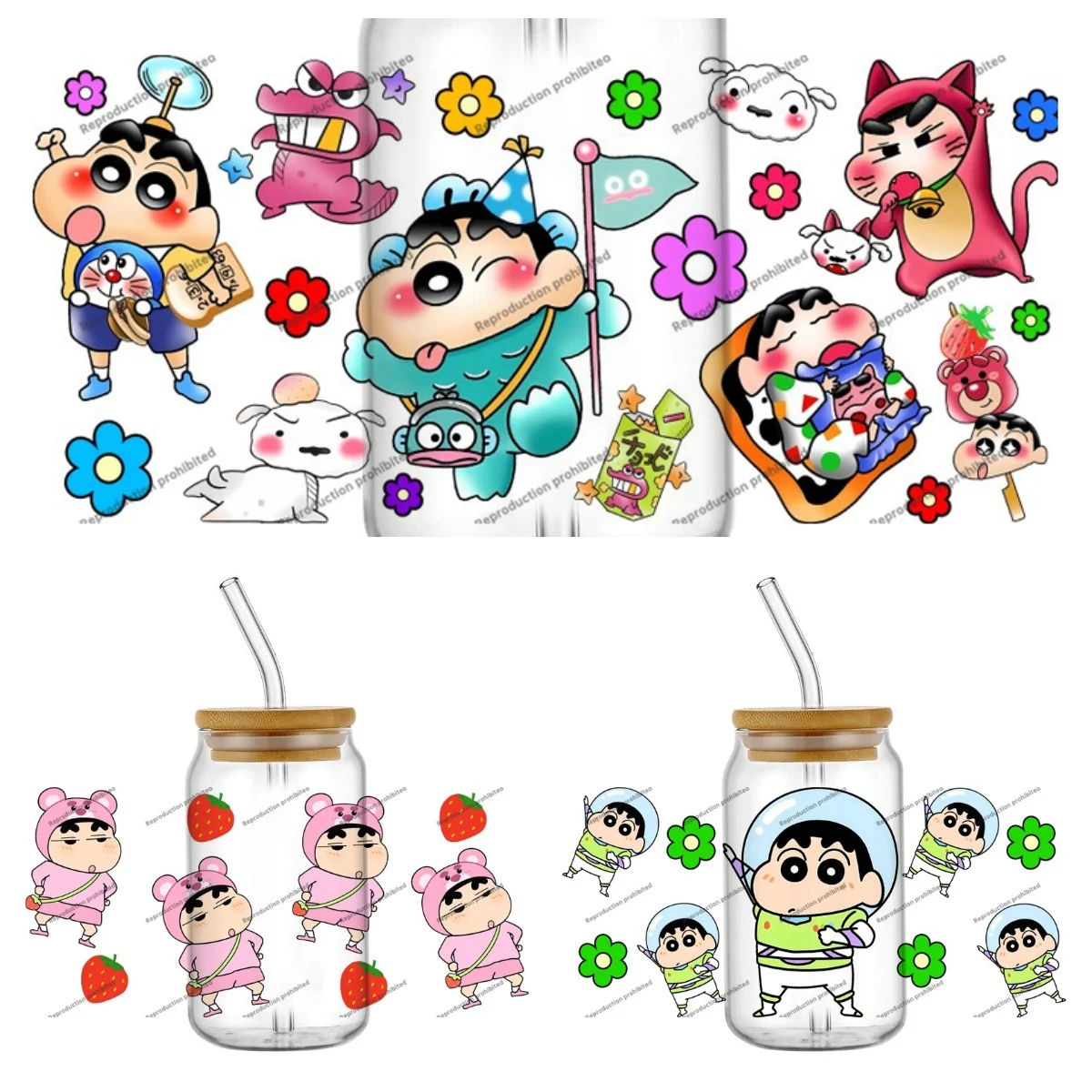 

Новый милый карандаш Шин-тян, водостойкая кружка «сделай сам», наклейки для телефона, 3D переводы, наклейки UVDTF, 16 унций, УФ-обертывания для чашек DTF для очков Libbey