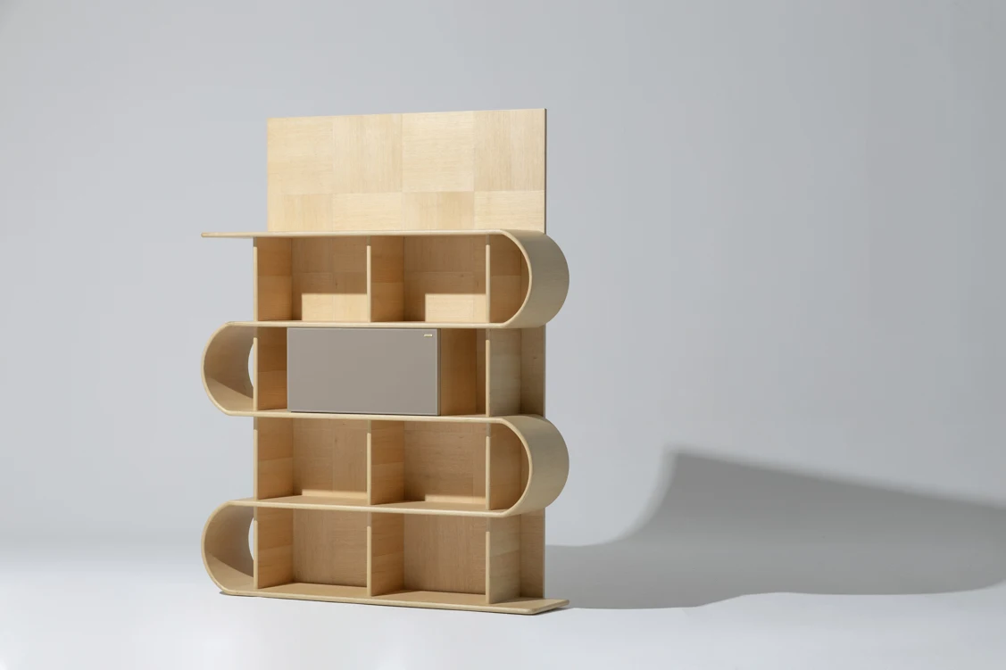 

Large Capacity Background Wall "Series Art Bookcase/White Oak Grain Curvature Bookshelf