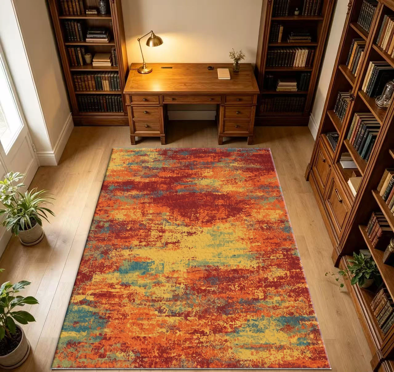 Vintage Distressed Abstract Carpet Flooring Retro Colorful Art Home Floor Mat Large Area Rug for Living Room