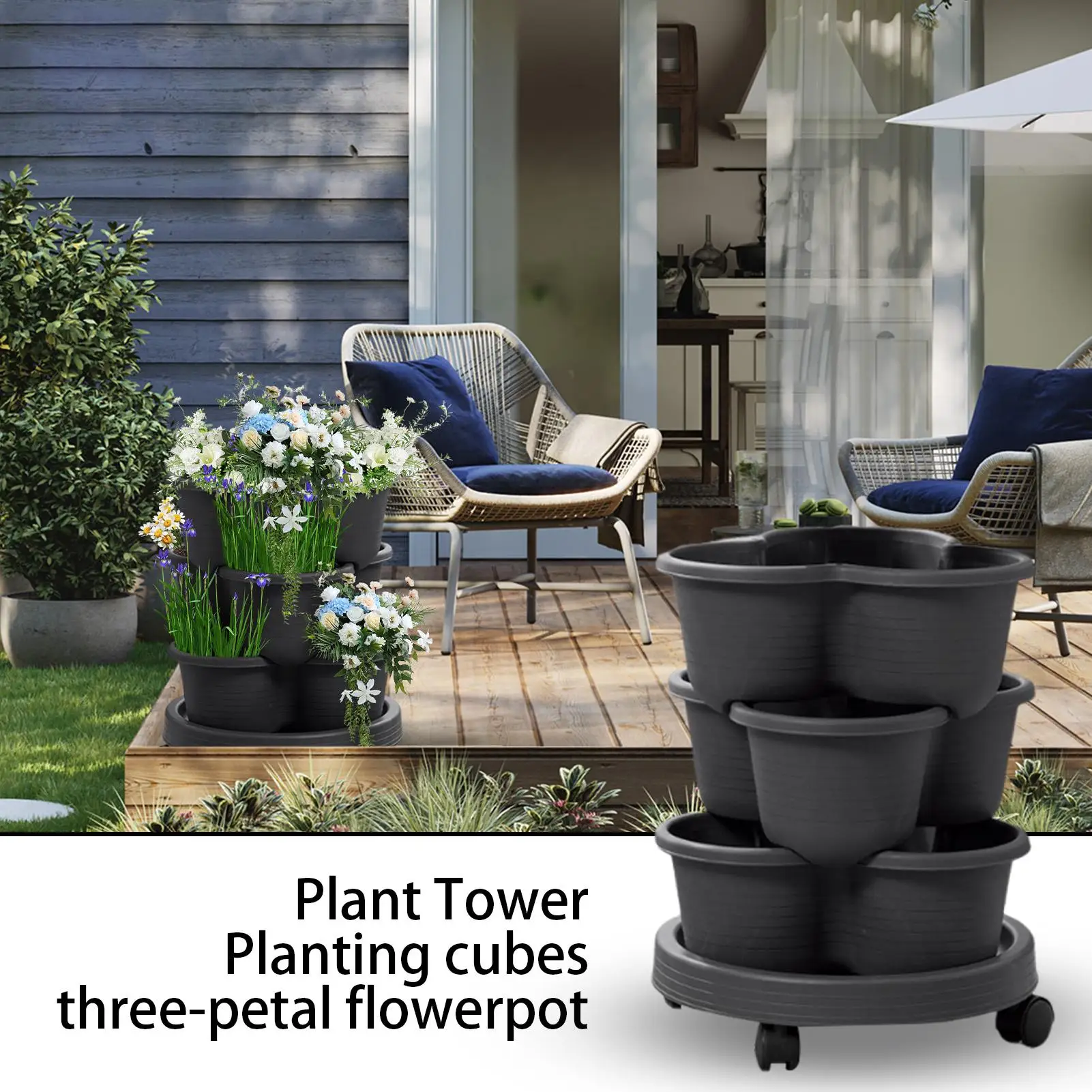 Vertical Garden Planter Strawberry Vertical Stackable Tower Pot Self-Watering Planter with Wheels for Vegetables Potatoes