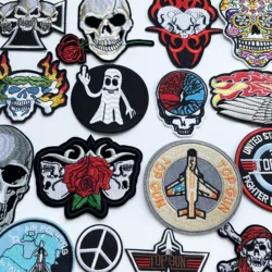 Skull Embroidered Patches For Clothing  Aircraft Skeleton Embroidery Patch Iron On Stickers Applique Patches for Jacket Clothes