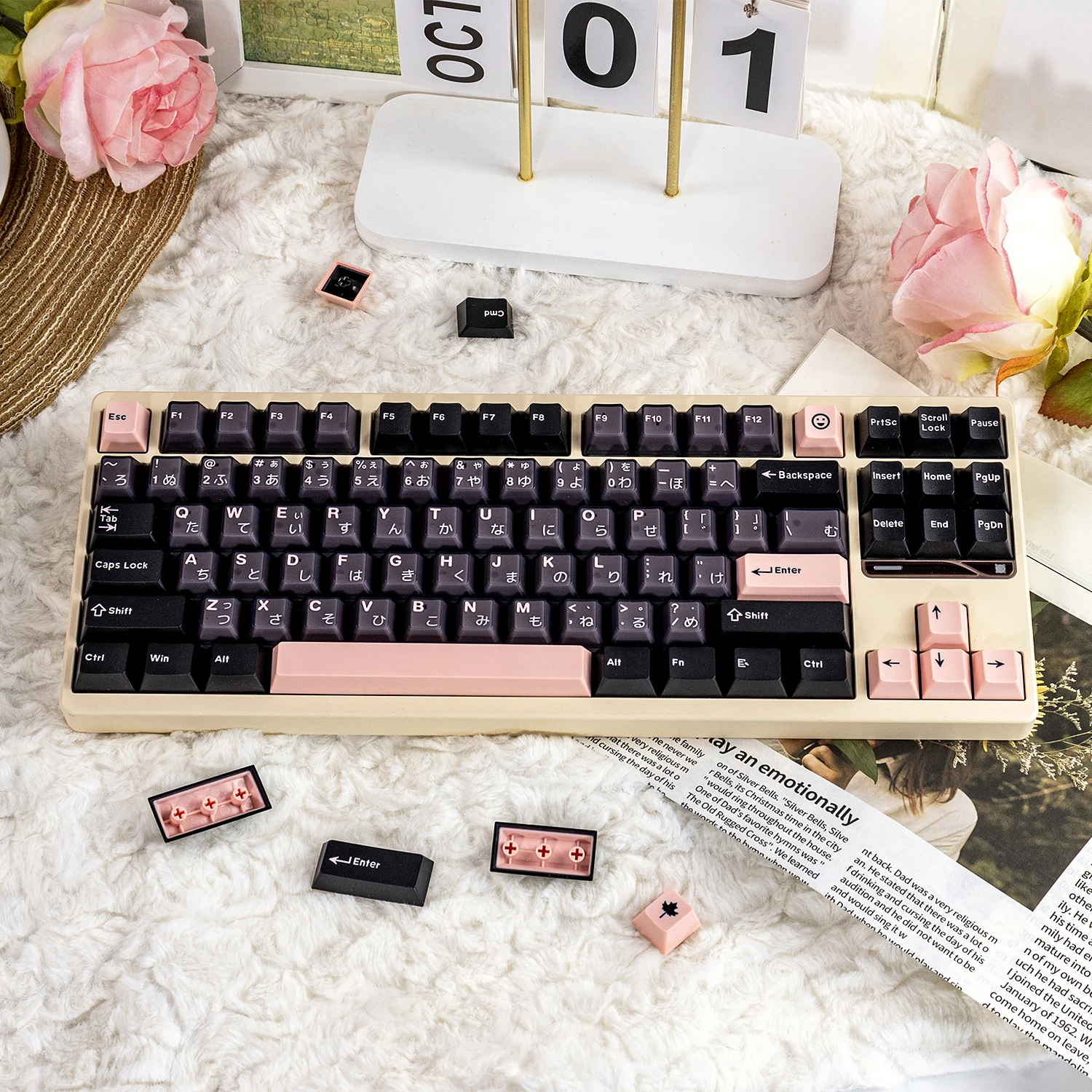 Mintcaps Night Sakura Keycaps Double Shot Cherry Profile PBT+PC Keycaps Japanese Translucent Keycaps For MX Mechanical Keyboard