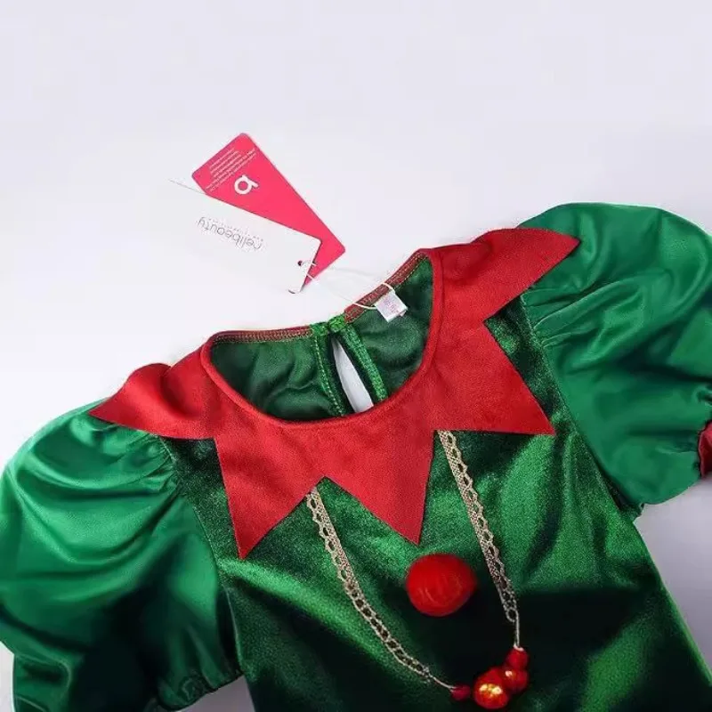 Boys Girls Elf Party Christmas Cosplay Costumes Elf Ear Role Play Set Xmas Hat Dress and Shoes Covers Stockings Kids Suit