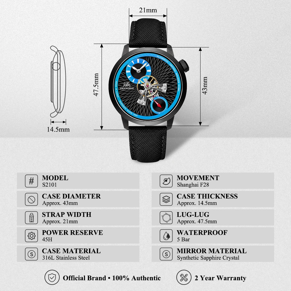 Shanghai Watch Sky Dome Men's Automatic Watches 42mm Center Flywheel Mechanical Wristwatch 5Bar Waterproof Watches Reloje S2101 view 6