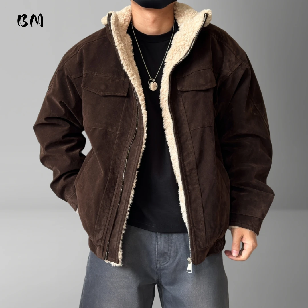 

Unisex Japanese Vintage Shearling Jacket Oversized Winter Warm Maillard Stand Collar Thick Coat Trendy Streetwear Lamb Wool