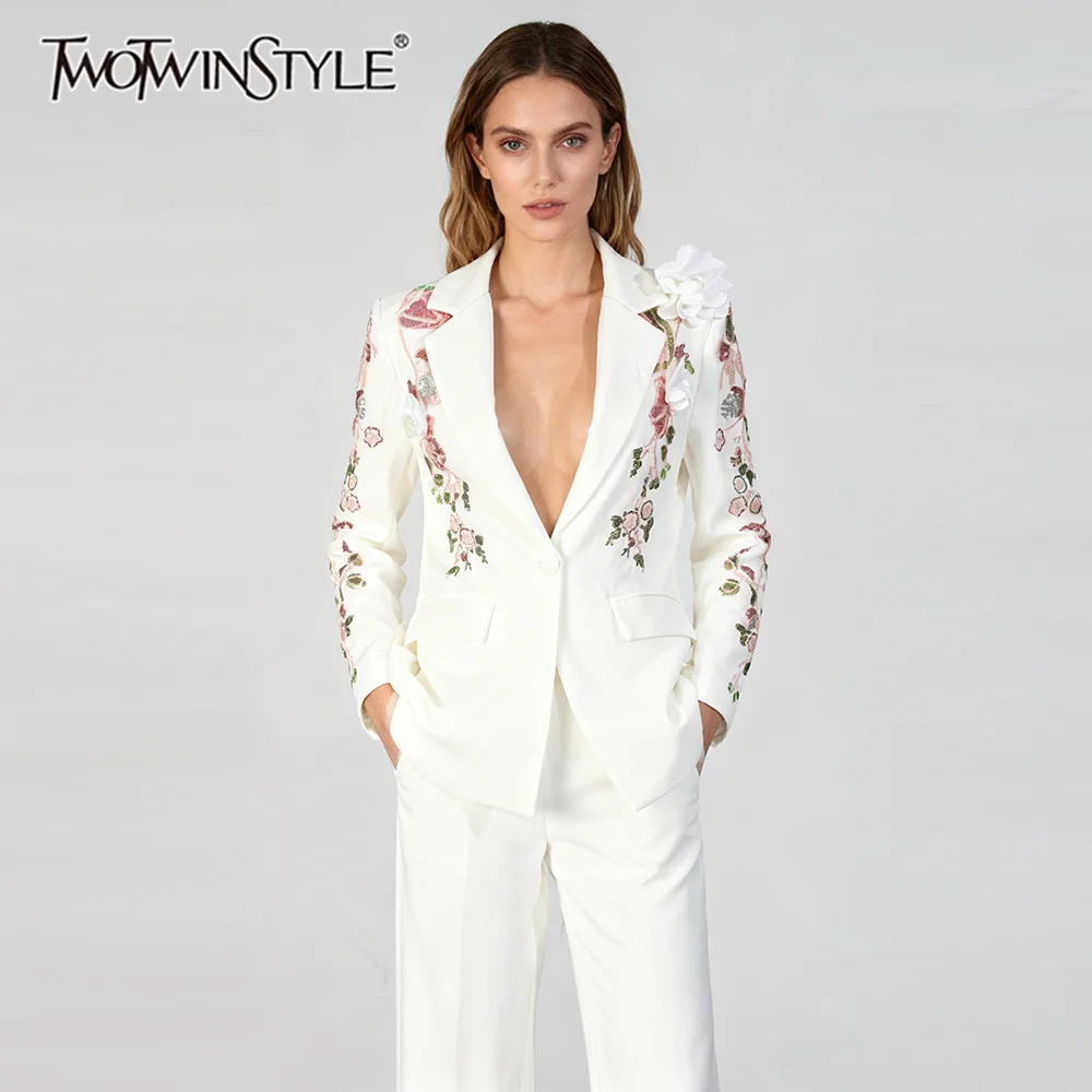 

TWOTWINSTYLE Slimming Spliced Sequins Elegant Blazers for Women Lapel Long Sleeves Patchwork 3D Flower Fashion Blazer Female New