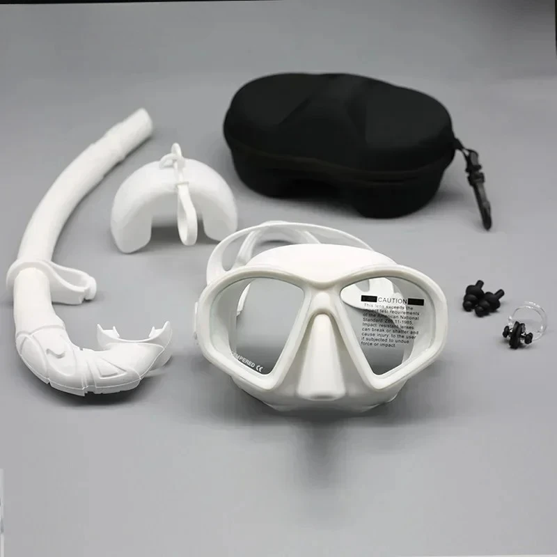 JUNHAIINS Máscara de apnea de vidrio templado Juego de snorkel Snorkel plegable Máscara de buceo tipo J con soporte para cámara