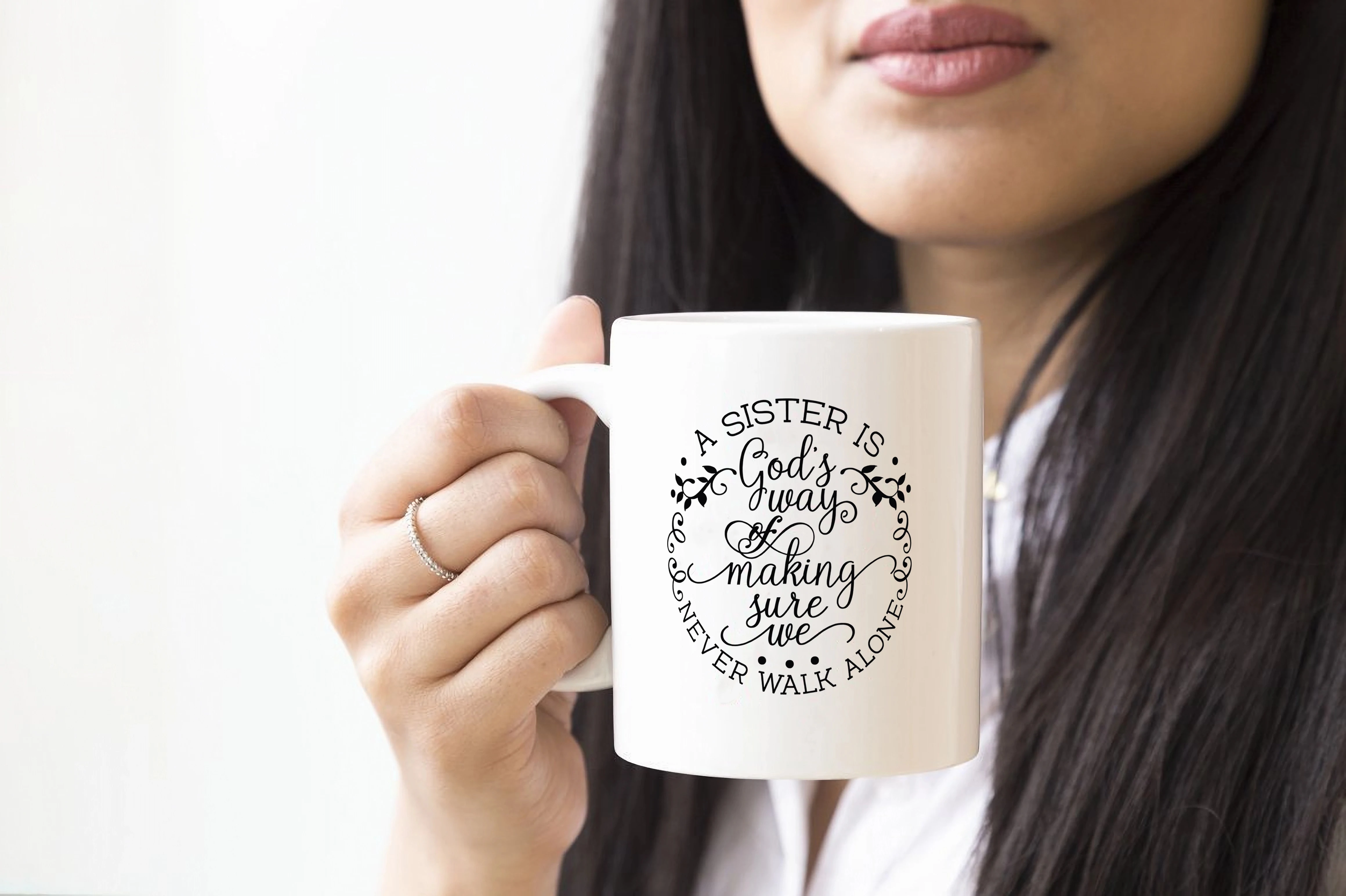 Gift for Sister A Sister is Gods Way of Making Sure We Never Walk Alone Coffee Mug Microwave Dishwasher Safe Ceramic Cup