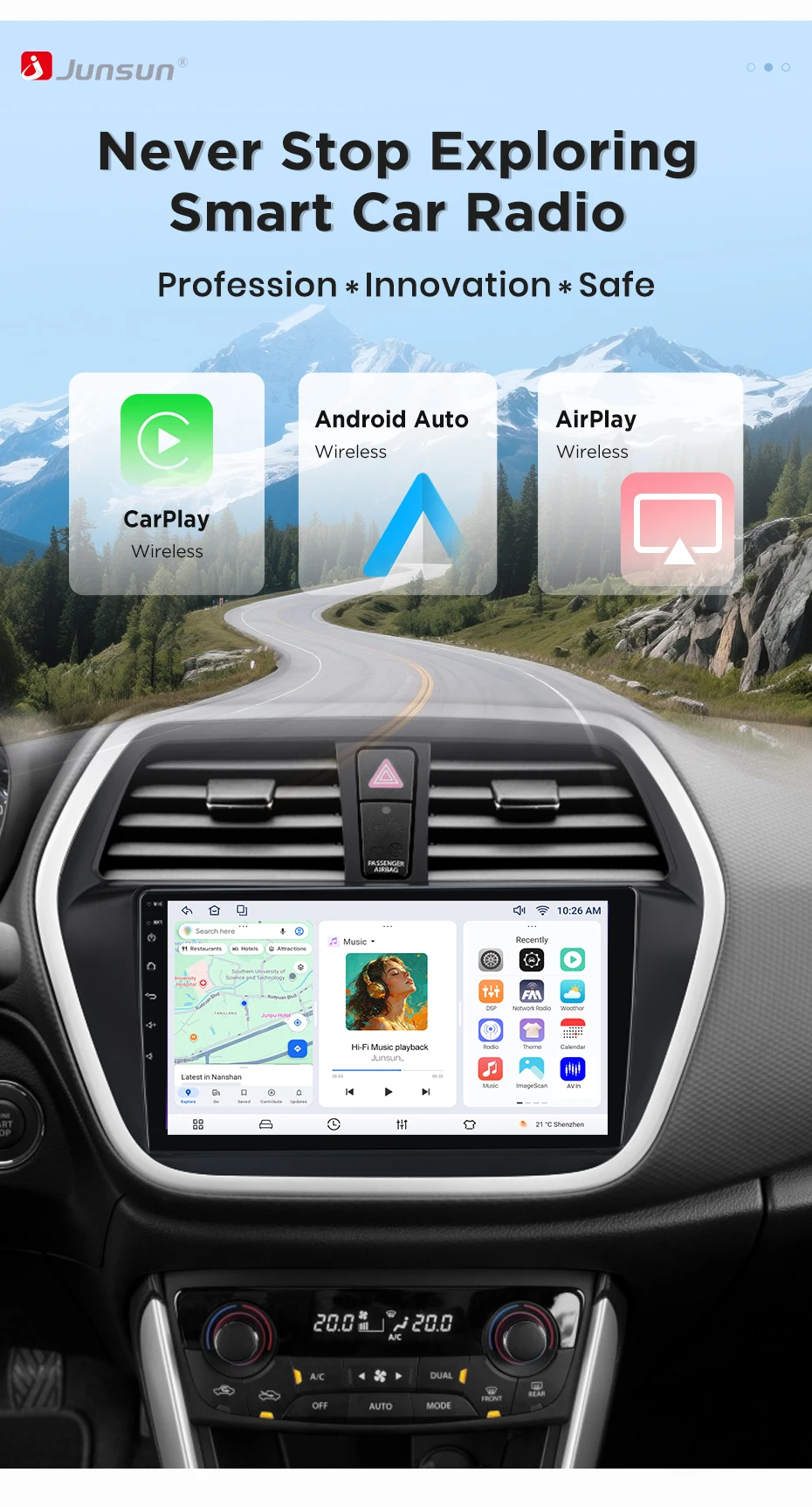 Junsun Wireless CarPlay Android Auto Autoradio für Suzuki SX4 S-Cross 2012-2017 Auto-Intelligentes System DSP SWC RDS GPS FM BT – Detail 1