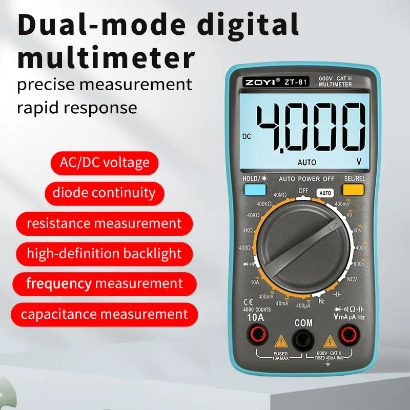 ZOYI ZT-81 Mini Digital Multimeter, High-Precision Auto-Ranging Smart Anti-Burn, Multifunctional Meter for Electrician Repair view 2