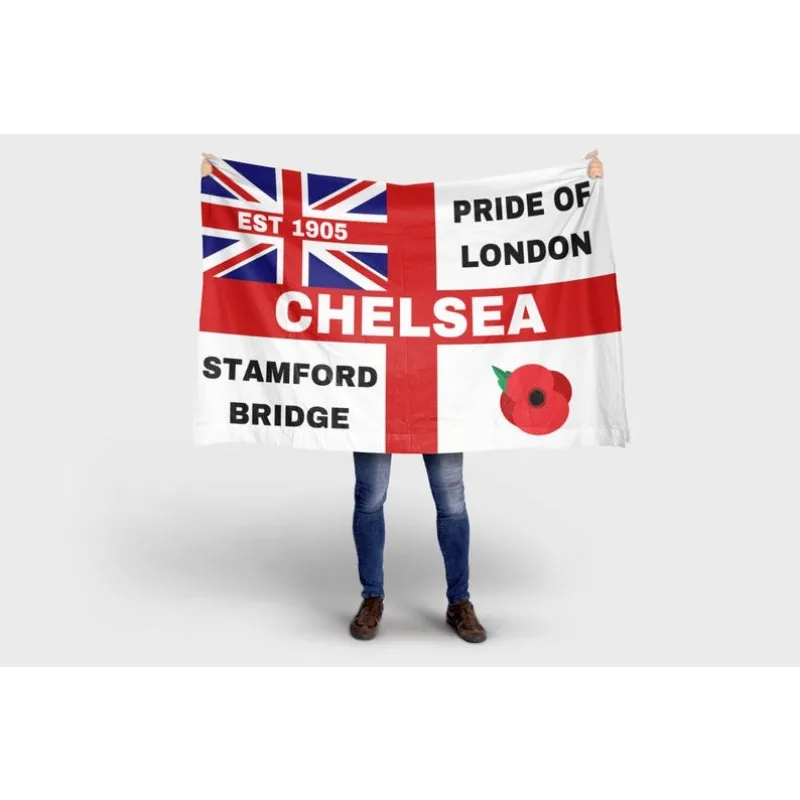 

Chelsea Flag 5ft x 3ft Red & White Design, "Pride of London" Text, and Apple Graphic - Perfect for Outdoor GardenDecor