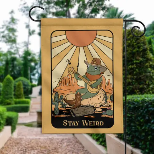 Retro Frog Stay Weird Flag, Funny Frog Spring Flag, Groovy Frog Summer Flag