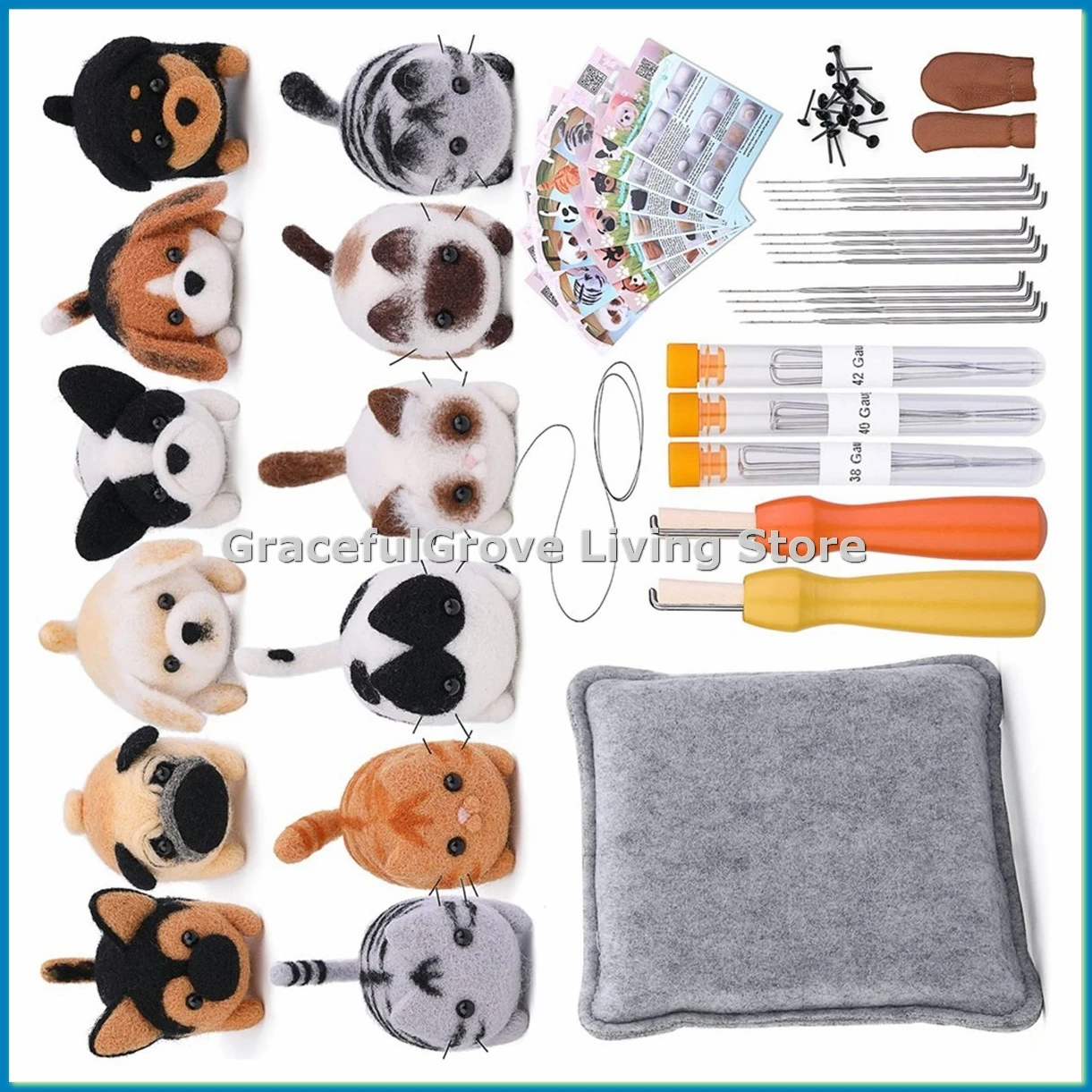 Needle Felting Kit,12 Pcs Doll Wool Needle Felting Beginner Kit with Instruction,Felting Foam Mat and DIY Needle Craft-A55K